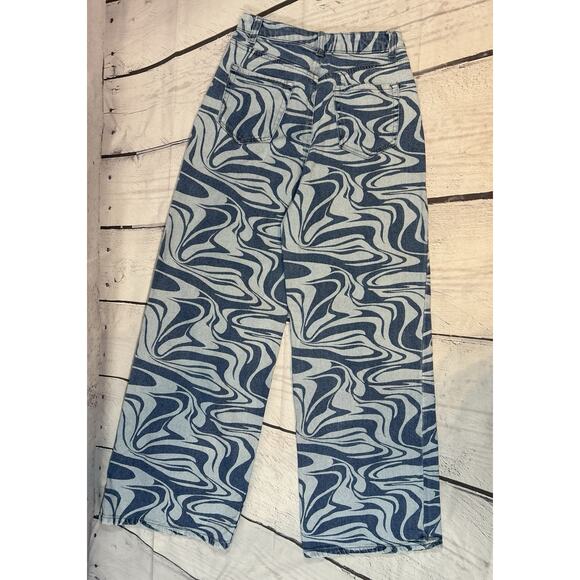 Swirl Print Wide Leg High Rise Jeans 9/29W Blue Denim - Picture 3 of 6